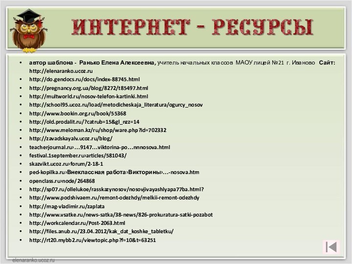 автор шаблона - Ранько Елена Алексеевна, учитель начальных классов МАОУ лицей №21