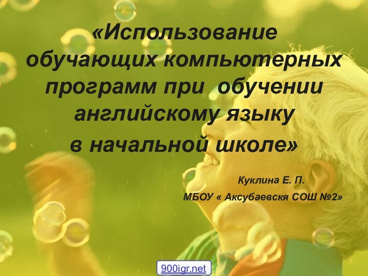 «Использование обучающих компьютерных программ при обучении английскому языку в начальной школе»