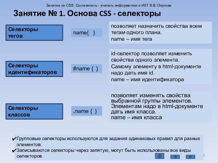 позволяет изменять свойства выбранной группы элементов. Элементам надо в html-документе дать имя