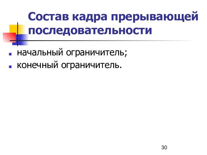 Состав кадра прерывающей последовательности начальный ограничитель;конечный ограничитель.