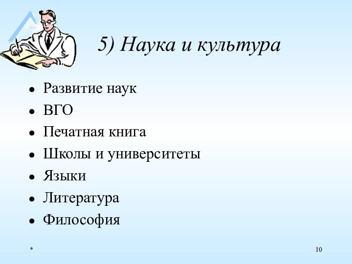 *5) Наука и культураРазвитие наукВГОПечатная книгаШколы и университетыЯзыкиЛитератураФилософия