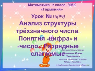 Урок 18(99). Анализ структуры трёхзначного числа. Понятия цифра и число. Разрядные слагаемые