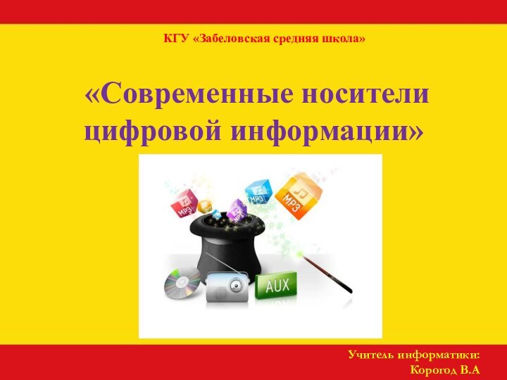 «Современные носители цифровой информации»Учитель информатики:Корогод В.АКГУ «Забеловская средняя школа»