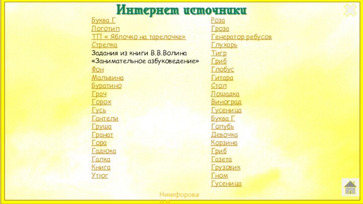 Буква Г 	ЛоготипТП « Яблочко на тарелочке»	   Стрелка