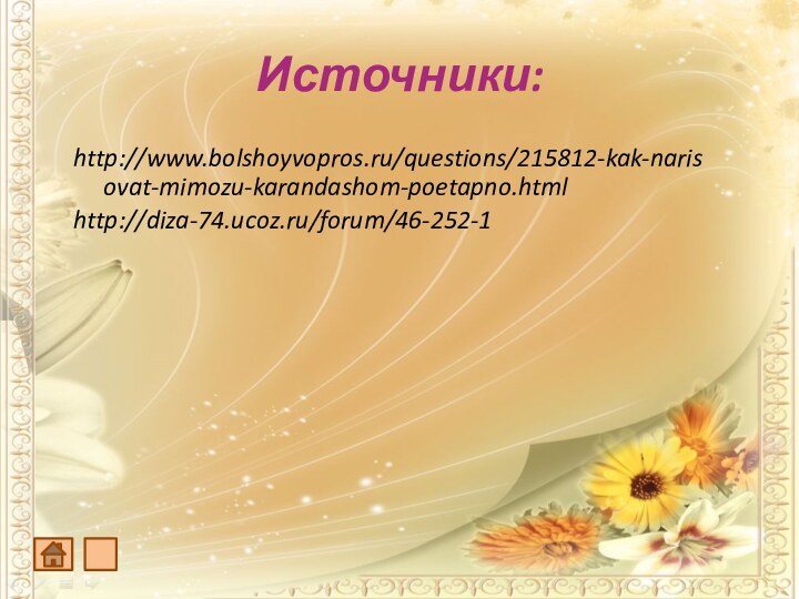 Источники:http://www.bolshoyvopros.ru/questions/215812-kak-narisovat-mimozu-karandashom-poetapno.htmlhttp://diza-74.ucoz.ru/forum/46-252-1