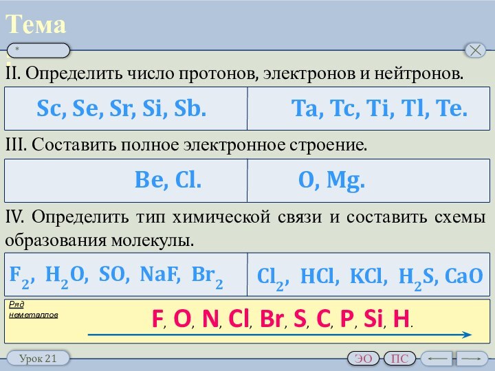 II. Определить число протонов, электронов и нейтронов.Контрольная работа №2 Sc, Se, Sr,