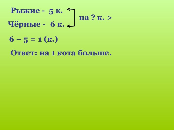 Рыжие -Чёрные -5 к.6 к.на ? к. >6 – 5 = 1