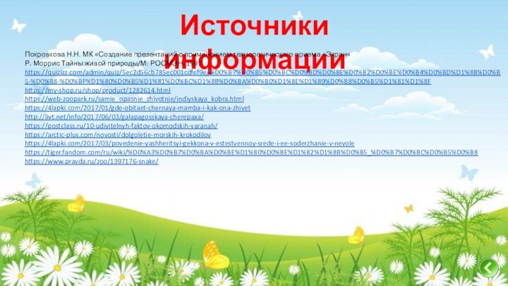 Источники информацииПокровкова Н.Н. МК «Создание презентаций с применением технологического приема «Экран»Р. Моррис