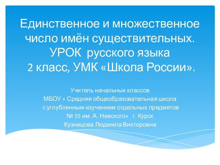 Единственное и множественное число имён существительных. УРОК русского языка   2