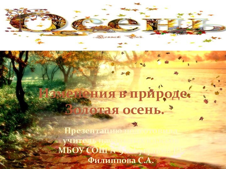 Изменения в природе. Золотая осень.Презентацию подготовилаучитель начальных классов МБОУ СОШ №9 г. Бугульма РТФилиппова С.А.