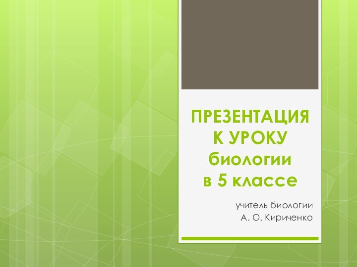 ПРЕЗЕНТАЦИЯ К УРОКУ биологии в 5 классеучитель биологииА. О. Кириченко