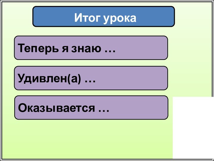 Теперь я знаю …Удивлен(а) …Оказывается …Итог урока