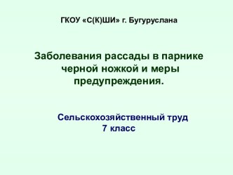 Урок Сельскохозяйственный труд. Заболевание рассады капусты в парнике черной ножкой и меры предупреждения