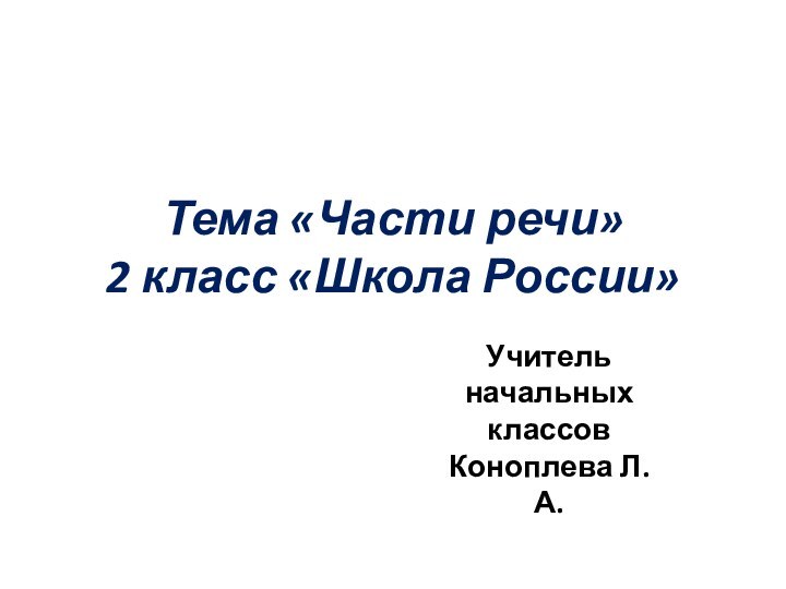 Тема «Части речи»  2 класс «Школа России»Учитель начальных классов Коноплева Л.А.