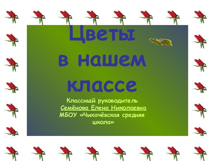 Цветы в нашем классе Классный руководитель  Семёнова Елена Николаевна МБОУ «Чихачёвская средняя  школа»