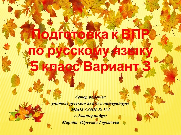 Подготовка к ВПР по русскому языку 5 класс Вариант 3 Автор работы: