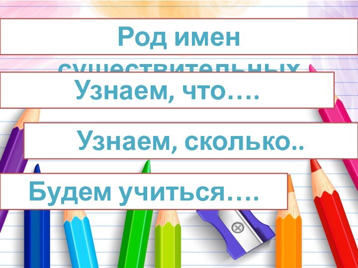 Род имен существительныхУзнаем, что…. Узнаем, сколько..Будем учиться….