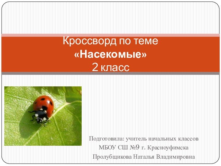 Подготовила: учитель начальных классов МБОУ СШ №9 г. КрасноуфимскаПролубщикова Наталья ВладимировнаКроссворд по