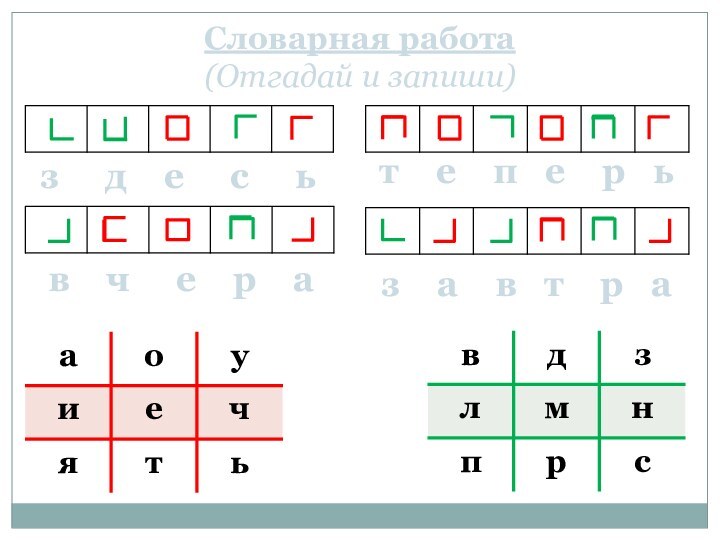 Словарная работа(Отгадай и запиши)з   д  е   с