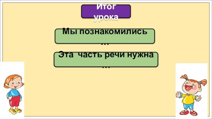 Мы познакомились …Итог урокаЭта часть речи нужна …