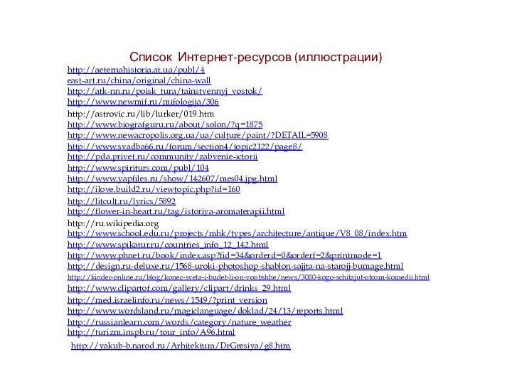 Список Интернет-ресурсов (иллюстрации)