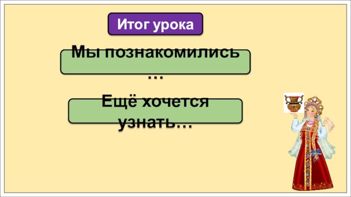 Мы познакомились …Итог урокаЕщё хочется узнать…