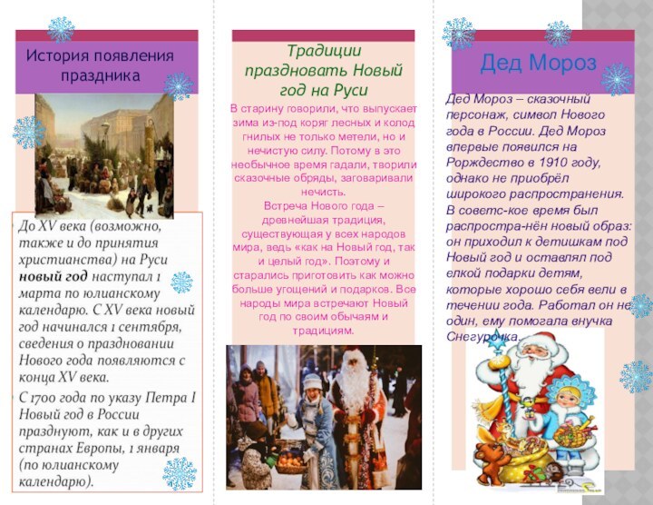 Традиции праздновать Новый год на Руси История появления праздникаДед МорозВ старину говорили,