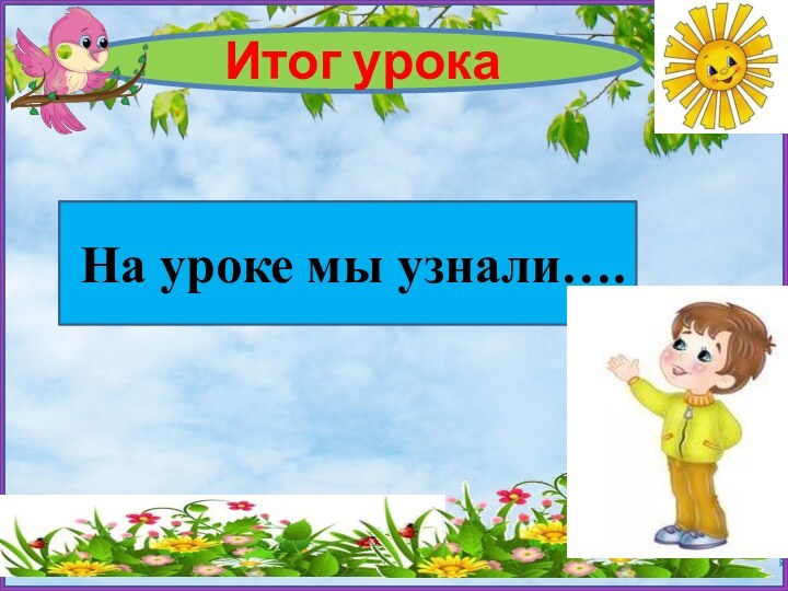 Итог урока На уроке мы узнали….