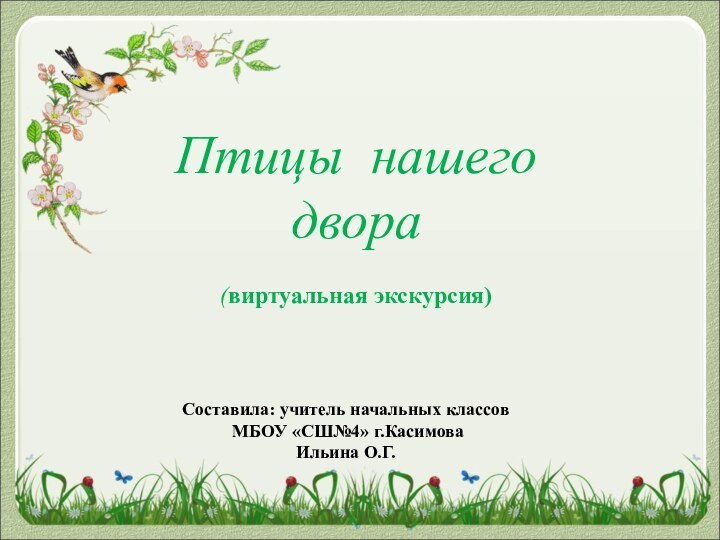 Птицы нашего двора(виртуальная экскурсия)Составила: учитель начальных классов МБОУ «СШ№4» г.Касимова Ильина О.Г.