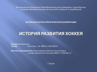 Презентация к научно-исследовательской работе История развития хоккея