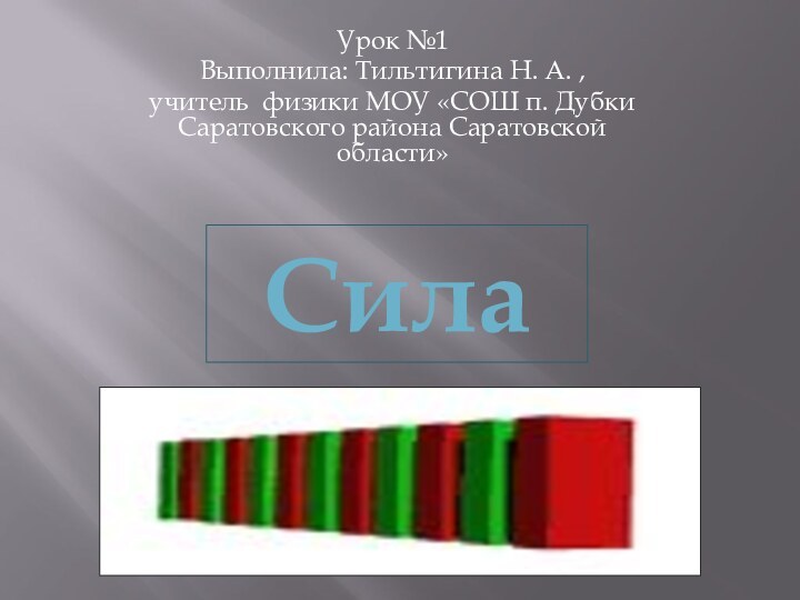 Урок №1Выполнила: Тильтигина Н. А. , учитель физики МОУ «СОШ п. Дубки Саратовского района Саратовской области»Сила