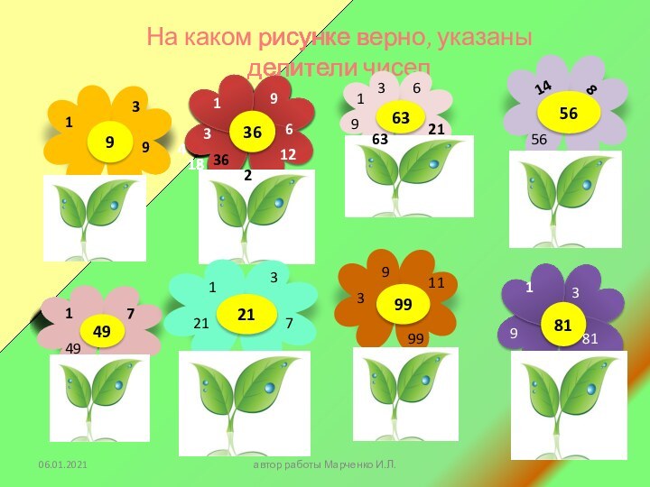 На каком рисунке верно, указаны делители чиселавтор работы Марченко И.Л.