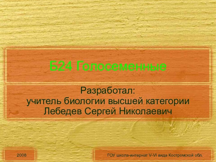 2008ГОУ школа-интернат V-VI вида Костромской обл.Б24 ГолосеменныеРазработал: учитель биологии высшей категории Лебедев Сергей Николаевич