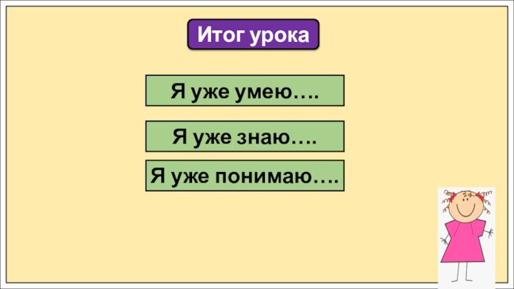 Итог урокаЯ уже умею….Я уже знаю….Я уже понимаю….