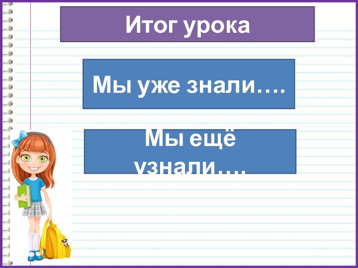 Итог урокаМы уже знали….Мы ещё узнали….