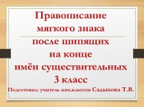 Презентация к уроку русского языка в 3 классе Правописание мягкого знака после шипящих на конце имён существительных