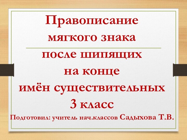 Правописание  мягкого знака после шипящих  на конце имён существительных 3