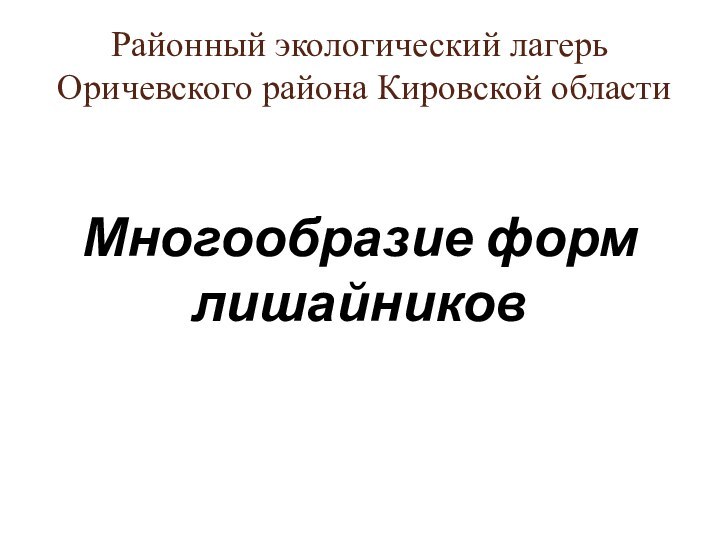 Районный экологический лагерь  Оричевского района Кировской области Многообразие форм лишайников