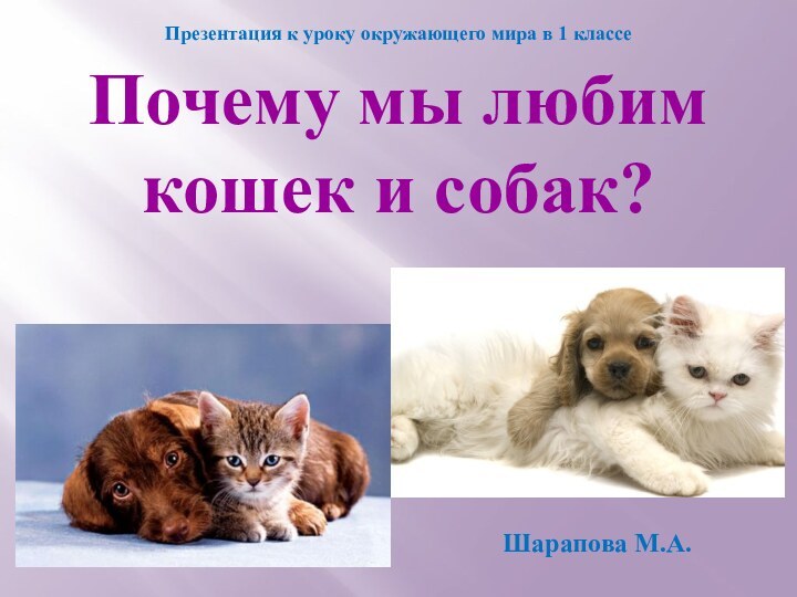Почему мы любим  кошек и собак?Презентация к уроку окружающего мира в 1 классеШарапова М.А.