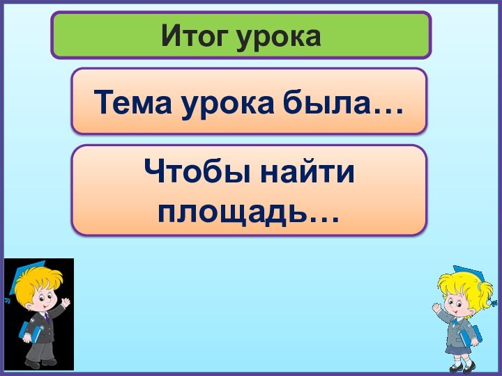 Итог урокаТема урока была…Чтобы найти площадь…