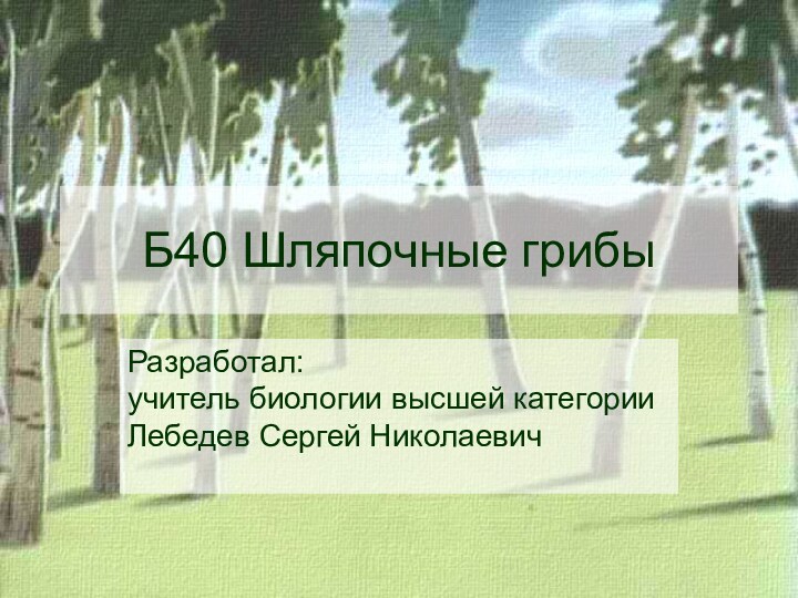 Б40 Шляпочные грибыРазработал: учитель биологии высшей категории Лебедев Сергей Николаевич