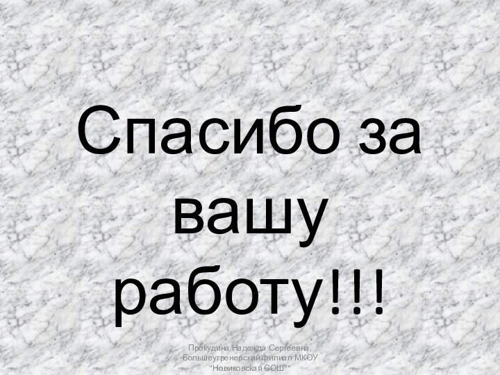 Спасибо за вашу работу!!!Прокудина Надежда Сергеевна, Большеугреневский филиал МКОУ 