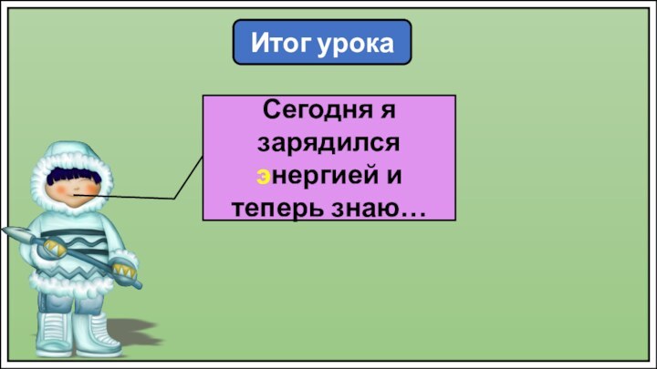 Итог урокаСегодня я зарядился энергией и теперь знаю…