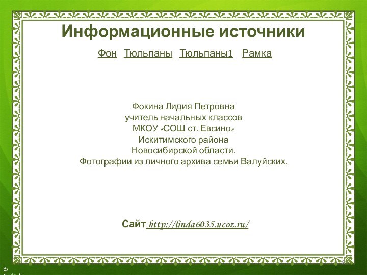 Информационные источникиФон  Тюльпаны  Тюльпаны1  Рамка