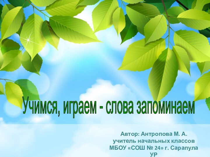 Автор: Антропова М. А. учитель начальных классов  МБОУ «СОШ № 24»