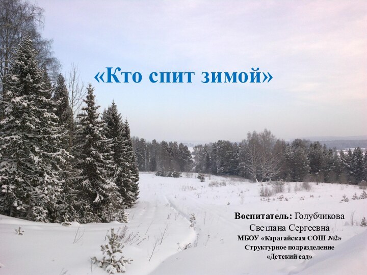 «Кто спит зимой»Воспитатель: ГолубчиковаСветлана СергеевнаМБОУ «Карагайская СОШ №2»Структурное подразделение«Детский сад»