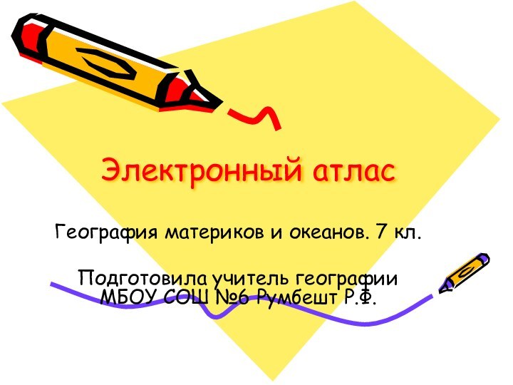 Электронный атлас География материков и океанов. 7 кл.Подготовила учитель географии МБОУ СОШ №6 Румбешт Р.Ф.