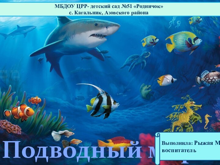 Подводный мирМБДОУ ЦРР- детский сад №51 «Родничок»с. Кагальник, Азовского районаВыполнила: Рыжая М.В.воспитатель