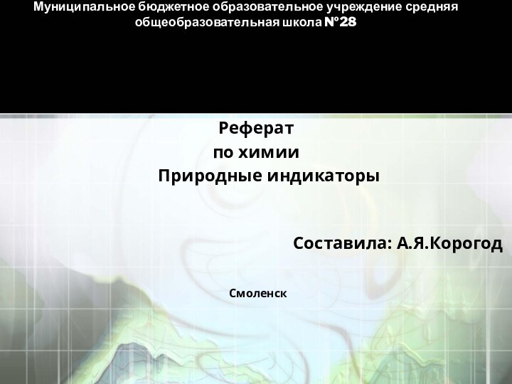 Муниципальное бюджетное образовательное учреждение средняя общеобразовательная школа №28 Рефератпо химии