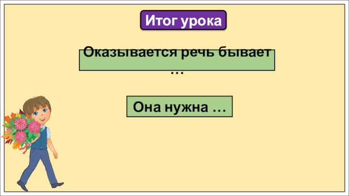 Итог урокаОказывается речь бывает …Она нужна …